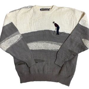 Vintage Shenandoah Mens Knitted Golf Sweater L GREY Golfer Clubs Putter USA